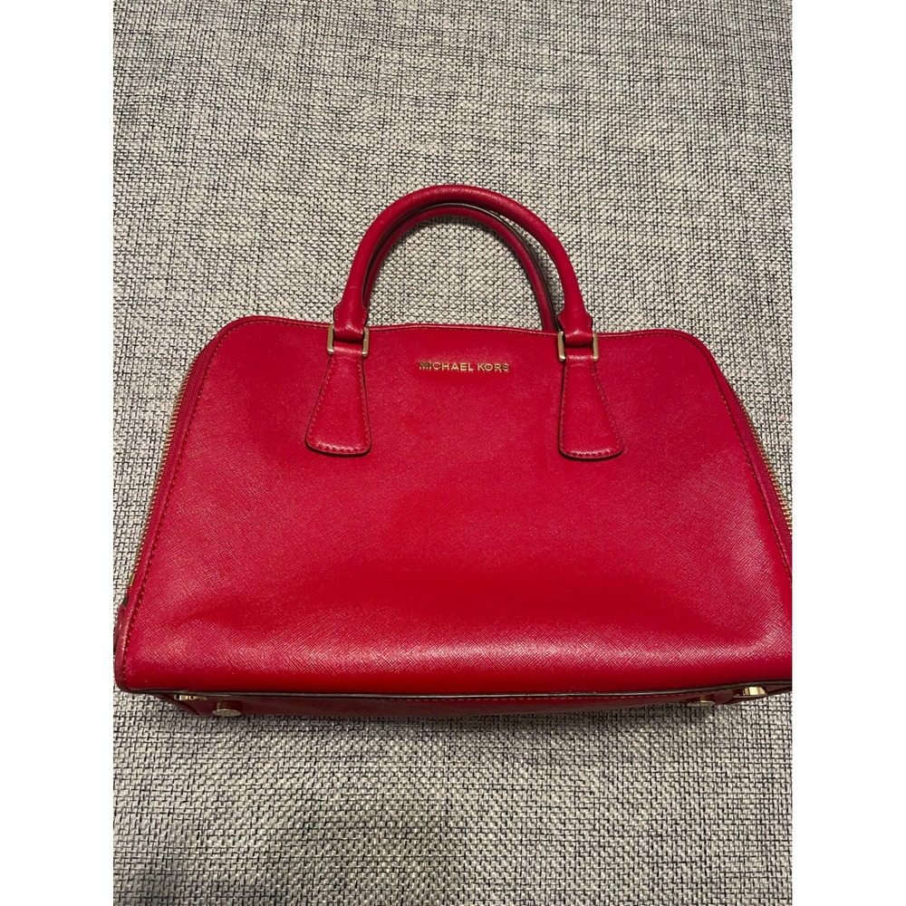 Michael Kors Savannah Satchel Red Saffiano Leather Dome Bag Gold Hardware